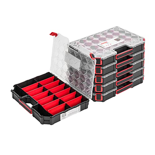 Lot de 6 boîtes de rangement pour petites pièces - 284 x 390 x 60 mm - Boîte de tri avec couvercle transparent - Mallette à outils avec compartiments...