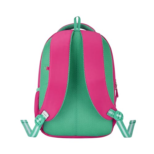 Image of Genie Fruity Kids s, 15 inch Cute, Colourful Bags for Girls, Water Resistant and Lightweight, 3 Compartment with Happy Pouch, 20 Liters, Nylon Twill, Pink School Backpack