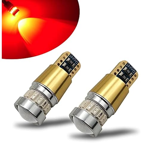 KISLED 12-24V Super Bright 194 912 921 168 175 2825 W5W T10 LED Bulbs with Projectors for Side Marker Cargo High Mount 3rd Brake Lights, Brilliant Red Cover