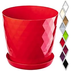 Macetero Ceramica Rojo KADAX Maceta para Flores, Maceta con Base, Maceta de plástico para Interior, Macetero Redondo, Maceta Decorativa, Maceta Moderna Interior, 14 cm, Rojo