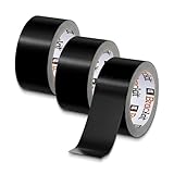Brackit - cinta adhesiva negra, cinta resistente para casa, cámaras o fotografía, cinta para escenarios de teatro | 48 mm x 50 m cinta americana profesional (3 rollos de cinta)