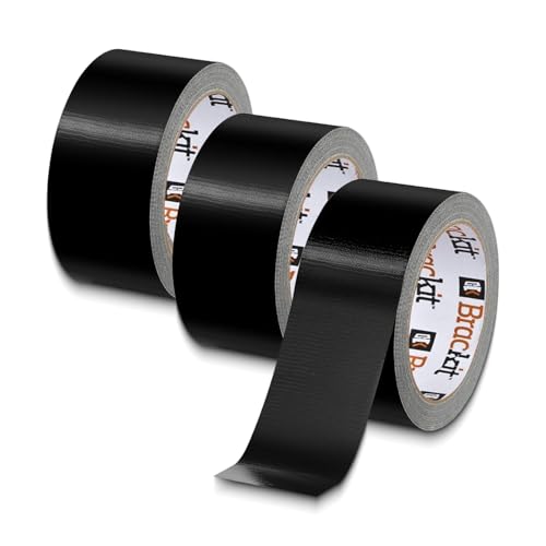 brackit Black Duct Tape – Heavy Duty Gaffer Tape – 48mm x 50m – 3 Rolls Pack – for Sealing, Reinforcing, Protecting, Binding & Labelling