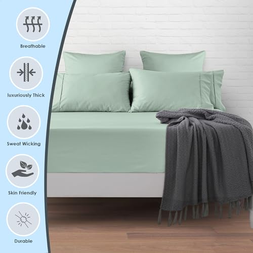 Pizuna Luxurious Cotton Emperor Size Fitted Sheets Sea Foam - Image 2