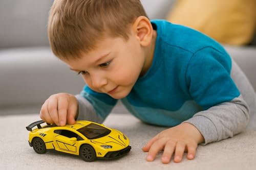 Image of 1:36 Scale Lamborghini Huracan STO Die-Cast Toy Car - Alloy Pull Back Vehicle with Openable Doors, Realistic Detailing Sports Car Model for Kids, Boys & Collectors (Black)