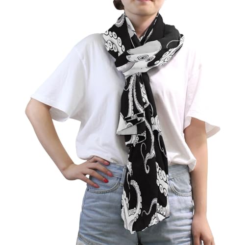 ALAZA Funny White Kraken Chiffon Silk Long Scarf Shawl Wrap3