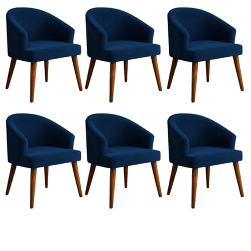 Image of WOODEN SPACE Velvetine Arm Chair for Living Room | Pure Sheesham Wood Legs & Premium Velvet Fabric | Vintage Accent Chair for Home & Office (Blue Pack of 6)