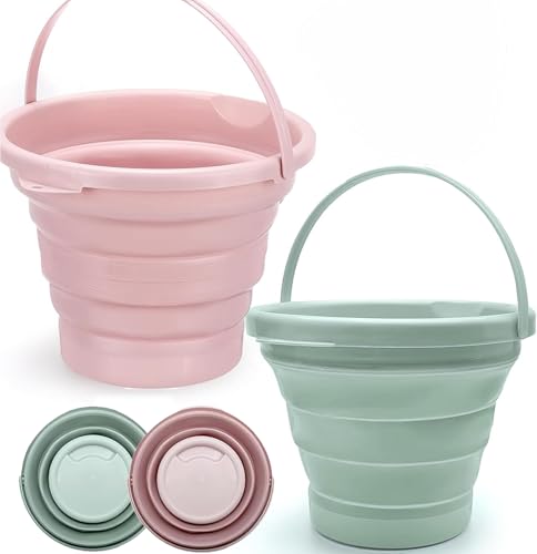 KZXCVS 2 Set Falteimer 5 Liter,Putzeimer 5l Faltbarer Eimer Putzeimer Falteimer Eimer Sandspielzeug Faltbar Reise Silikon Faltbarer Sandeimer für Kinder, Bucket für Haus Strand Camping Angeln Reisen