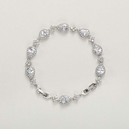 SWEETV Wedding Teardrop Bracelets for Brides Bridesmaids, Crystal Cubic Zirconia Bridal Bracelets for Women Prom4