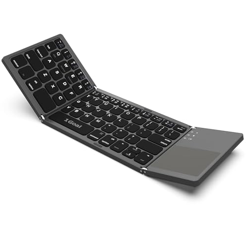 Image of 1Goal Foldable Bluetooth Keyboard, Wireless Bluetooth Keyboard with Touchpad,Pocket Size USB Rechargeable Bluetooth Keyboard Compatible with iOS, Windows, Android Smartphones, Tablets,Laptops and etc.