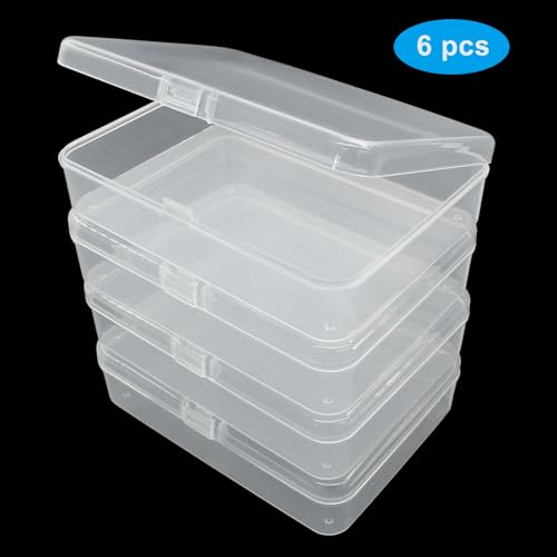 Image of 6 Pcs Mini Clear Plastic Storage Containers Boxes, Small Rectangle Box for Collecting Small Items, Beads, Game Pieces, Business Cards, Crafts Accessories (4.53 x 3.35 x 1.1 Inch)