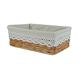 RURALITY Rectangular Wicker Woven Storage Basket with Liner,Small