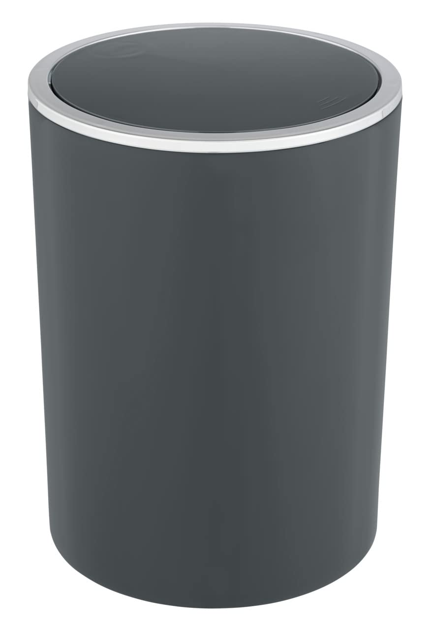 Wenko Inca swing bin, 5 litre capacity, waste bin for guest WC, bathroom cosmetic bin with lid, waste bin for the kitchen made of plastic, BPA-free, Ø 18.5 x 25.5 cm, anthracite, Charcoal