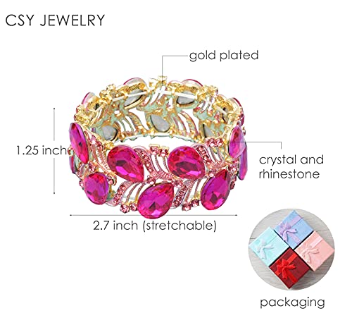 CSY Elegant Stretch Bangle Bracelets Bridal Art Deco Teardrop Crystal Elastic Wide Statement Bracelet for Women Party Prom2
