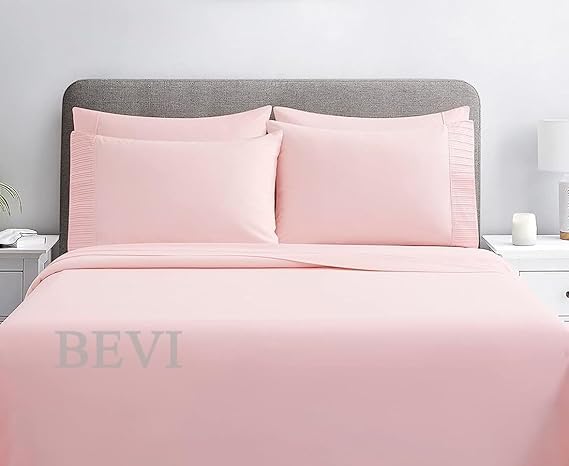 Image of BEVI Bedsheet for Double Bed 300 TC Flat Bedsheet with 2 Pillow Covers Size-(90 inchx95 inch) Rose Pink