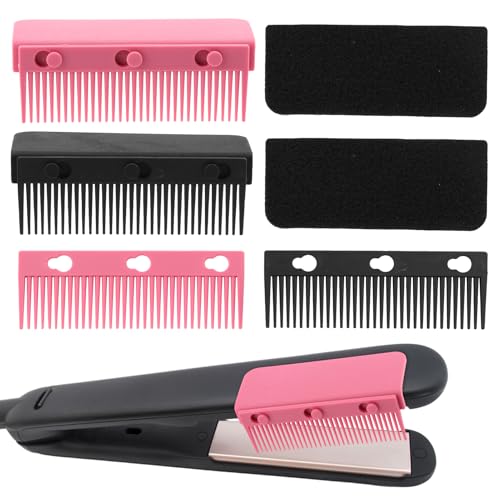 Flat Iron Comb Attachment New Flat Iron Hair Straightener Comb Attachment Clip On Accessory for Home and Salon Hair Styling Tool(COLOR:Black+Rose Red)