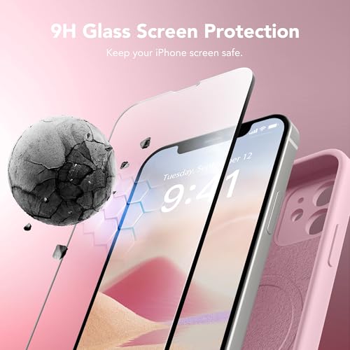 Image of Magnetic for iPhone 12 Case, Compatible with MagSafe, [Full Camera Protection][Screen Protector] Silicone Shockproof Protective Phone Case for iPhone 12 6.1 inch, Chalk Pink