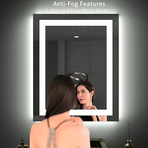 LOAAO 24"X30" LED Bathroom Mirror with Lights, Anti-Fog, Dimmable, Backlit + Front Lit, Lighted Bathroom Vanity Mirror for Wall, Memory Function, Tempered Glass, ETL Listed