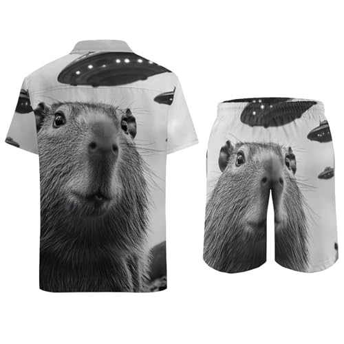 Aliens Capybara Hawaiian Shirt And Shorts 2 Piece Summer Shirt for Vacation Casual Beach Suits2
