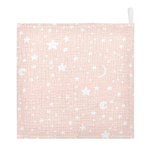 Image of vvfelixl Moon Star Baby Burp Cloths, Baby Muslin Washcloths for Boys Girls, Cotton Baby Face Towel for Newborn Infants Soft and Absorbent 11.8 X 11.8 in, 5 Pack Pink