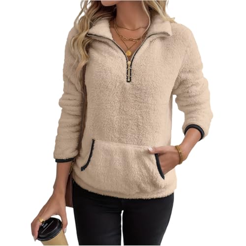 Rikbuig Khaki Womens Sweatshirts Oversized Half Quarter Zip Fleece Pullover - image 1