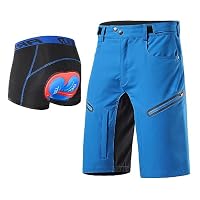 MTB Hose Kurz Gepolstert Herren Baggy Mountainbike Hose mit Polster Fahrradhose Atmungsaktiv Bequeme Radhose Schnelltrocknend Radlerhose Wanderhose, mit 5D Gel Radlerunter(Size:XXL,Color:Blau mit Pad) Fashion