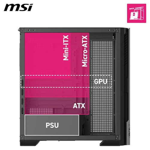 MSI MPG Velox 300R Airflow PZ Boîtier PC Gaming Moyen Tour, Ventilateur Double Couche 160 mm, fonctionnalités EZ-DIY, Compatible radiateurs de 360 mm et Cartes mères ATX à connecteurs arrière