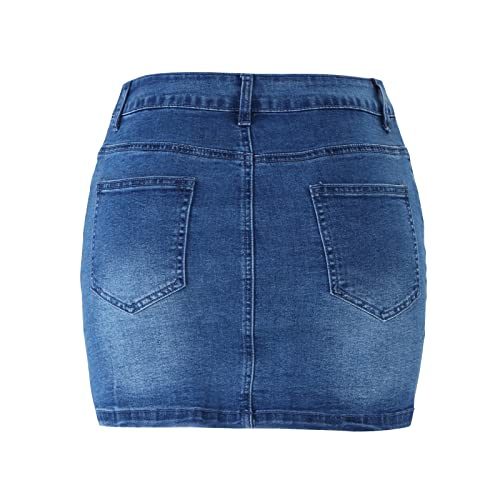 LONGYIDA Women's Casual Short Denim Skirt Y2K Stretchy Jean Skirt Washed Frayed A-Line Denim Jean Short Skirt3