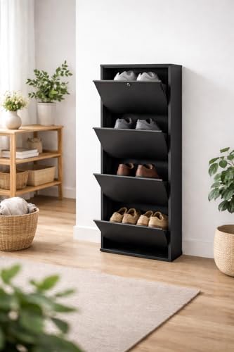 Image of Shoe Rack, Wall Mounted and Freestanding Metal, Multiple Shelf Options, White and Black (Black, 4)