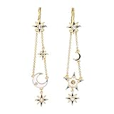 Flat Back Gold Earrings for Women - Sun Moon Star Celestial Huggie Dangle Pearl Earrings, Hypoallergenic Greek Mythology Boho Greek Mythology Witchy Jewelry (Pearl)