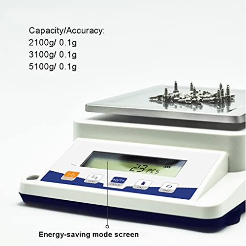 Bilancia analitica di precisione con contapezzi, Portata 0,1 Grammi, Elettronica, per Gioielli, Cucina, con Adattatore AC/DC (5100 g/0,1 g) ()