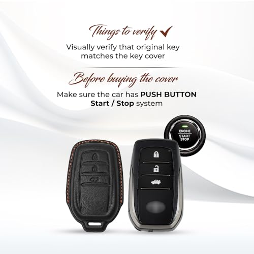 Image of keyzone Royal Leather Key Cover for Toyota Fortuner, Legender, Innova HyCross, Land Cruiser, 3-Button Smart Key