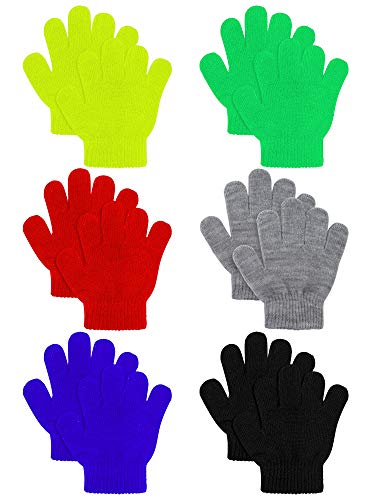Cooraby 6 Pairs Kids Knitted Magic Gloves Teens Warm Winter Stretchy Full Fingers Gloves (Multicolors 1, 4-6 Years)