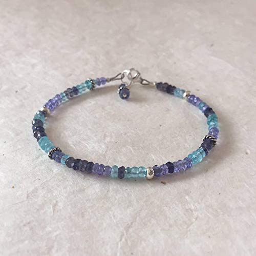 WORLD WIDE GEMSApatite Tanzanite Iolite Karen Hill Tribe Thai Silver Beaded Bracelet, Sundance Style, Boho Chic, Dainty Bracelet, Layering Bracelet 3-4mm Code- WAR6456