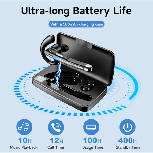 Image of Bluetooth Headset V6.1,100Hrs Talk Time Wireless Earpiece with Mic for Work,CVC8.0 Noise Cancelling Wireless Earbud, Business Earbud with 500 mAh Charging Case for Trucker /Home /Office Work