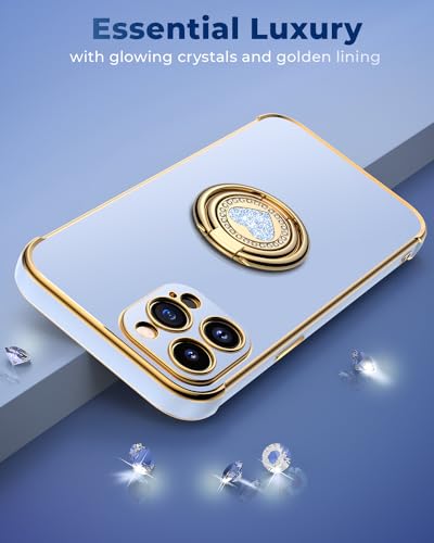 Image of XYZ for iPhone 13 Pro Max Back Cover Case with Stand, Phone Case with Double Ring Kickstand, Women Girl Cute Love-Heart Luxury Bling Protective Case Heart for iPhone 13 Pro Max, Blue