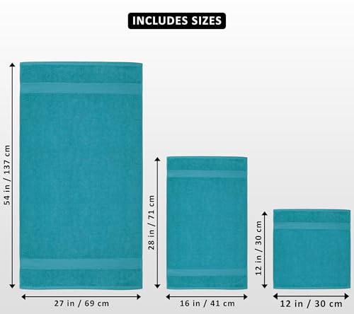 Utopia Towels 8 Piece Premium Towel Set, 2 Bath, 2 Hand, and 4 Wash Cloths, 600 GSM 100% Ring Spun Cotton, Highly Absorbent Towels for Bathroom, Gym, Hotel, and Spa, Teal
