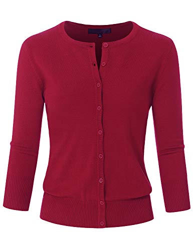 Image of Women's 3 /4 Sleeve Crew Neck Button Down Stretch Knit Cardigan Sweater (S-3XL)