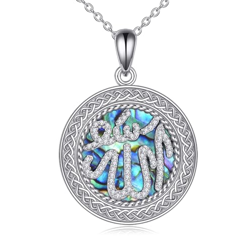 Pendentif celtique triple lune argent sterling 925 et nœud de cœur en nacre d'ormeau