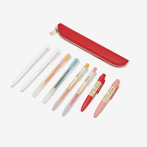Image of Slim Pencil Case Skinny Pen Case Pen Pouch (FL Bright Red)