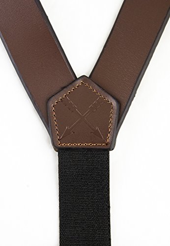 Men's Smooth Leather Suspenders Adjustable Elastic Strap Scissor Hook Snaps Y Backed (Brown, Small) #TOP4
