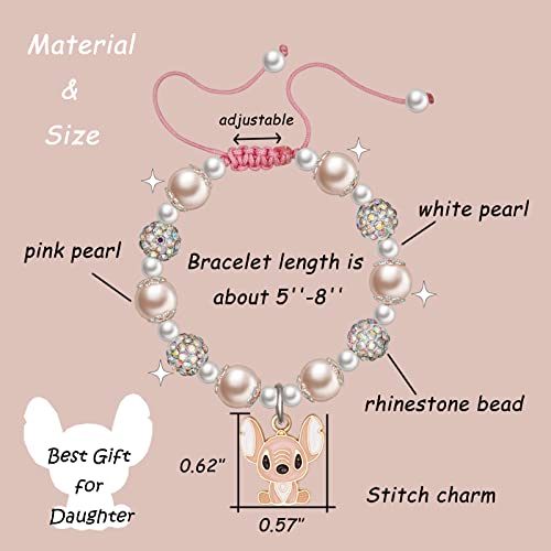 Liny Pink Pearl And Rhinestone Bracelet For Little Girls Charm Bracelet Stitch Bracelets Birthday Graduation Gifts For Niece Daughter Granddaughter (Daughter-Stitch) #TOP2