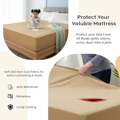 Image of Ayka 100% Waterproof Knitted Mattress Protector Queen Size Breathable Hypoallergenic Noiseless Ultra Soft Fitted Bed Protector 60x78 inch Mattress /Bed Cover (Super Queen 60 * 78 inch, Beige)