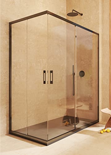 SoulBath Mampara Angular 2 correderas + 2 fijos, con Perfil Inferior, Fácil instalación Reversible Vidrio de Seguridad 6mm...