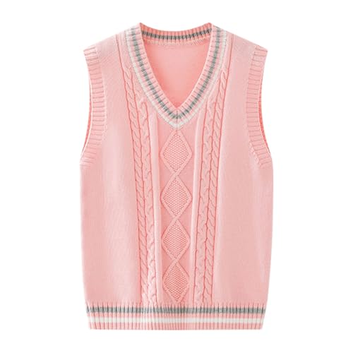 Boys Unisex Knitted Sweater Vest Cable V-Neck Uniform Sleeveless Crop Tank Tops Teen Kids Pullover Knit Waistcoat