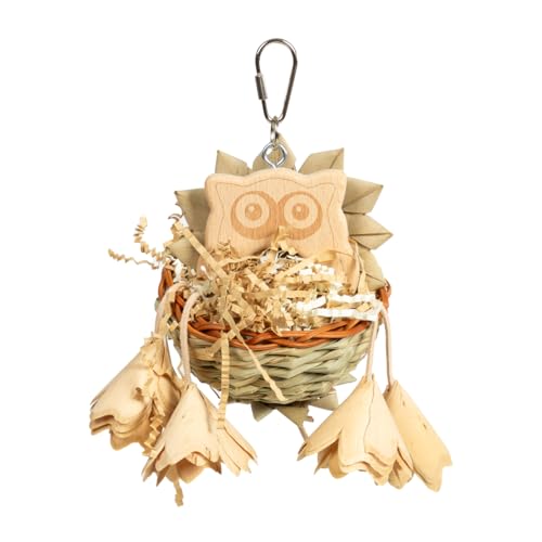 HappyBird | Leafy Basket - Vogelspielzeug aus natürlichem Material für kleine Papageien und Sittiche - Knabber Korb | ca. 18 x 18 x 18 cm
