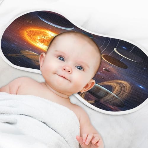 J JOYSAY Solar System Planet Orange Baby Burp Cloths for Boys Girls Large 22''x11'' Cotton 4 Layer Large Burp Cloths for Drool Babies one sizex44