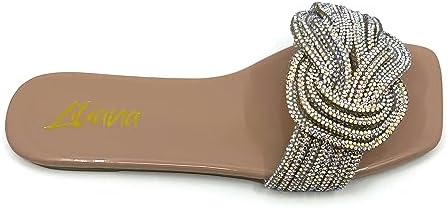 Women Rhinestone Slide Sandals Women's Flat Sandals Lisa 8 Nude 10 | Image 5