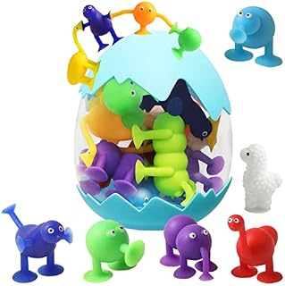 GZZCHH Suction Toys,12 Pcs Silicone Sucker Toys Kids Bath Toys Sensory Toys Gifts for 3 4 5 6 7 Year Old Boys Girls,Stress Release Toys Travel Toys Suction Cup Toys with Eggshell Storage