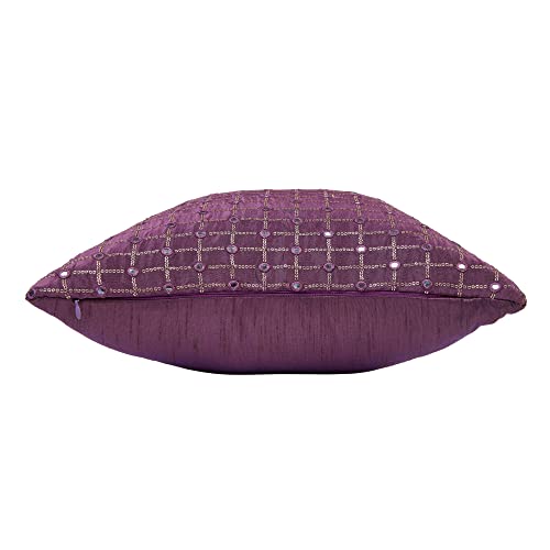 Image of Purple Decorative Cushion Covers 20x20 inches Set of 2, Embroidered Pillow Covers, Sofa Pillowcases with Mirror and Embroidery