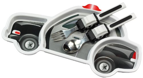 Urban Trend Funwares Police Car Dinner Set: Kids Dishwasher Safe Dining Plate and Utensils